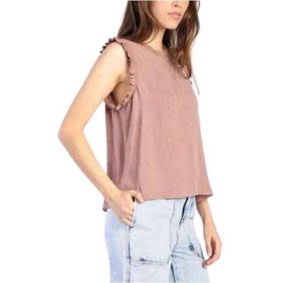 Anthropologie Current Air Mauve Ruffle Trim Tank Blouse | L - Picture 1 of 7